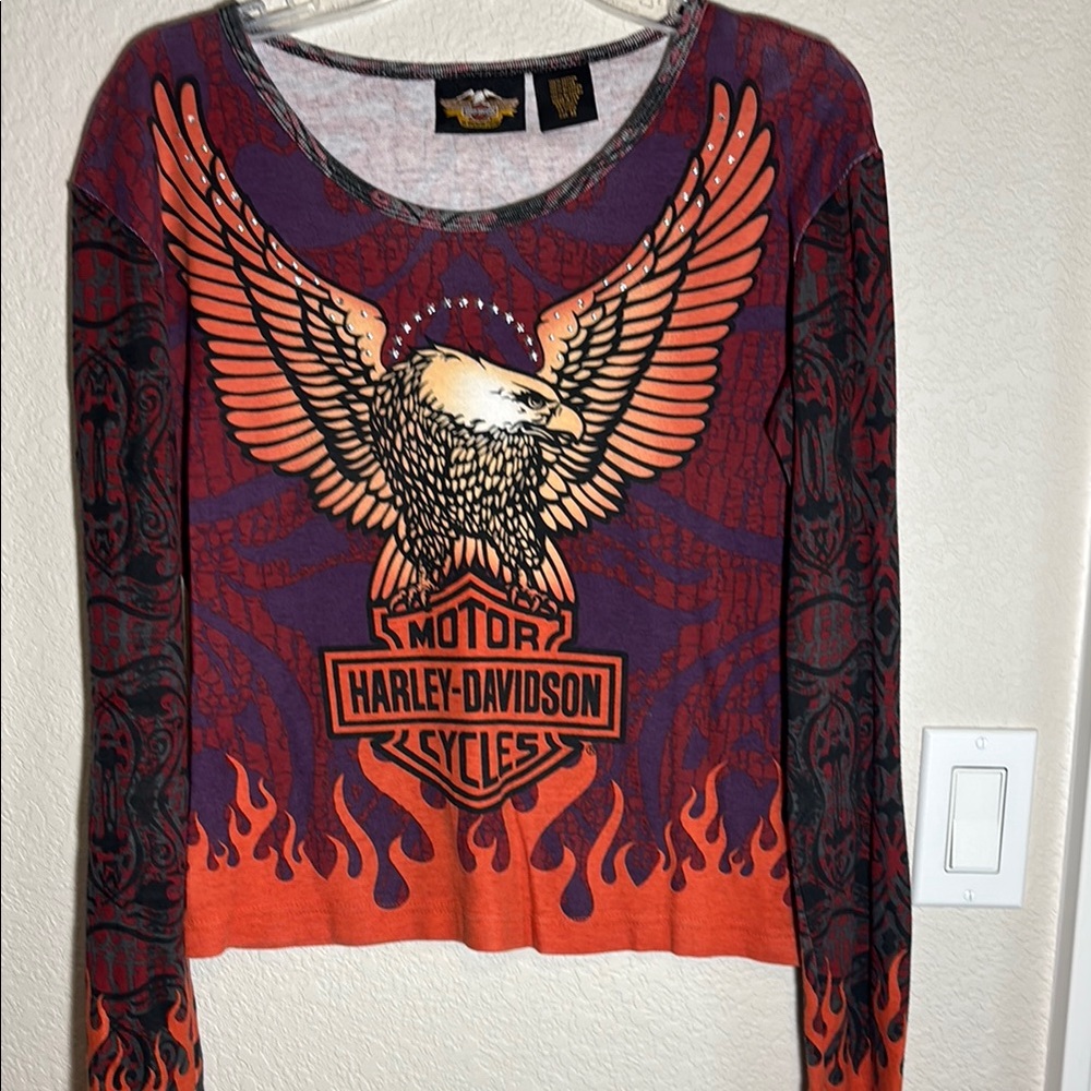 Harley-Davidson Eagle Graphic Long Sleeve Top Vintage Y2K.‎